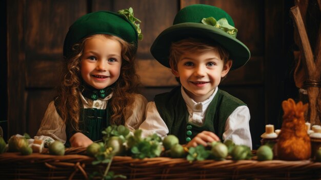 Foto crianças em trajes tradicionais para as celebrações do dia de são patrício