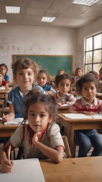 Crianças engraçadas numa sala de aula