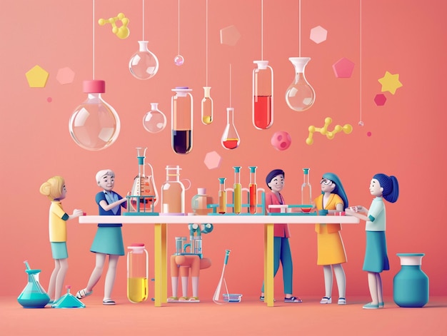 crianças envolvidas em uma feira de ciência experimentando com diversão e química segura define escola moderna limpa