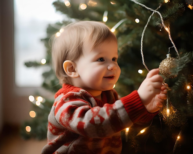 Foto crianças felizes abrindo seu presente de natal enquanto desfrutam da beleza da árvore de natal