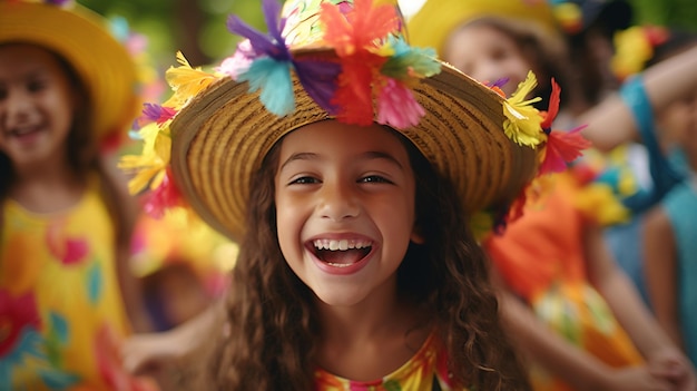 Crianças felizes comemoram o Dia de la Raza