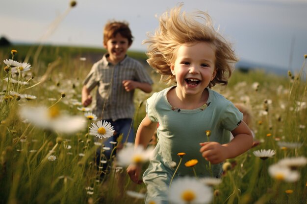 Crianças felizes de diferentes origens brincando ao ar livre