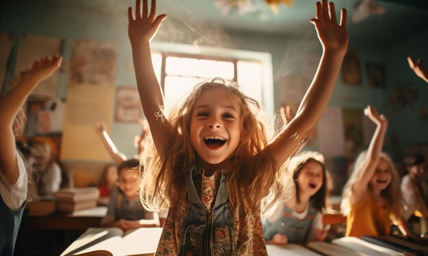 Crianças felizes na sala de aula