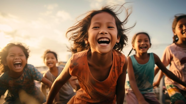 Crianças felizes rindo juntos