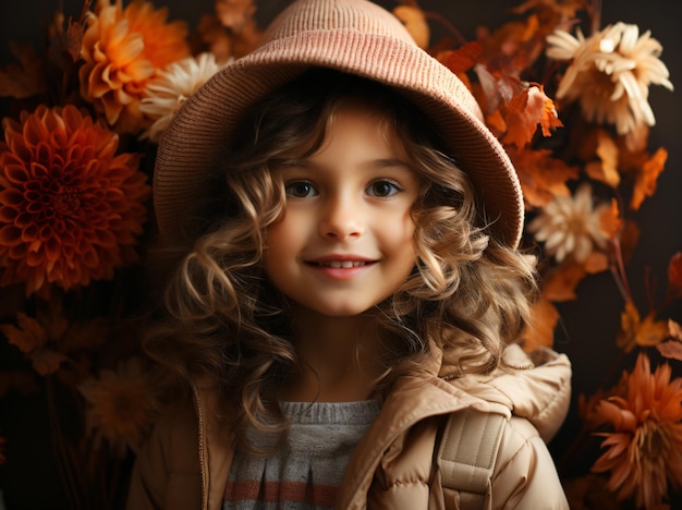 Crianças felizes tendo como pano de fundo o outono