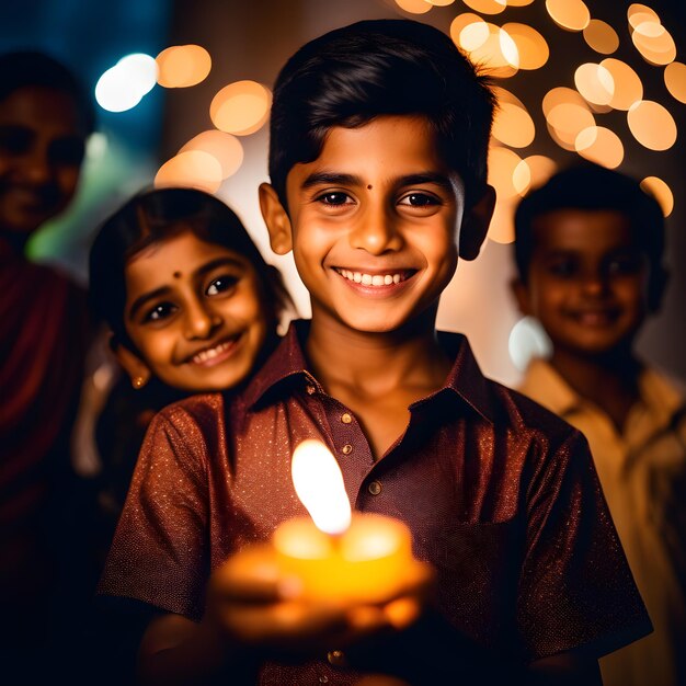 Foto crianças indianas celebram diwali bhai dooj rakhi e raksha bandhan com fogos de artifício