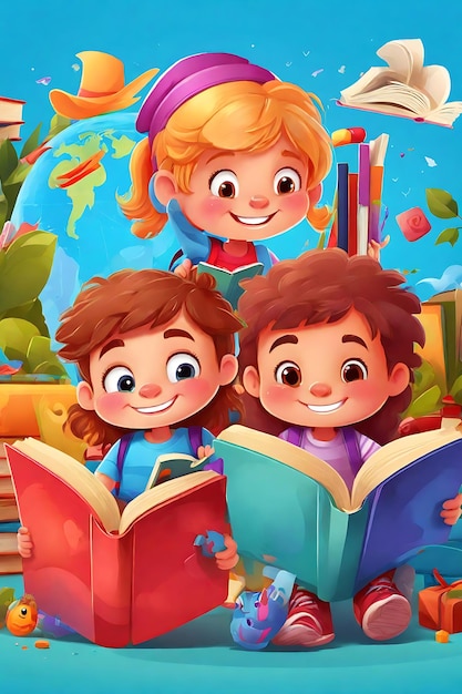 Crianças leem e desfrutam de histórias divertidas no Dia Mundial do Livro