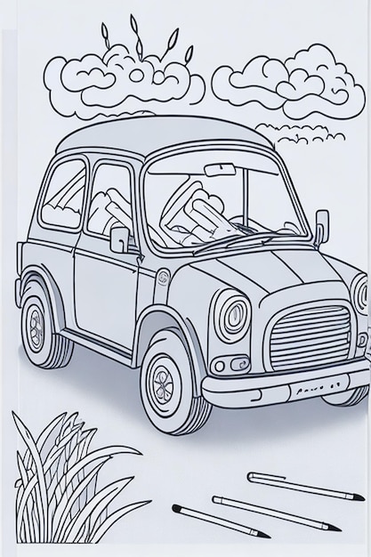 Desenhos bonitos em preto e branco para colorir carros para crianças