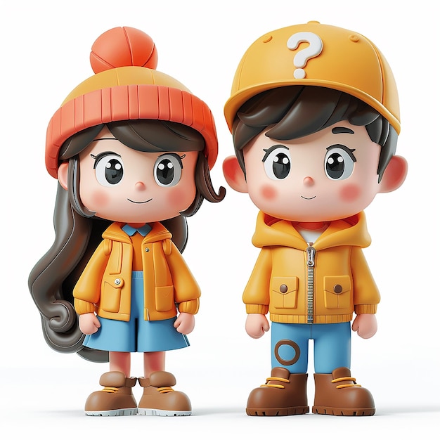 Crianças menino e menina desenho animado imagem 3d com rostos alegres