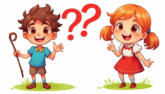 Crianças menino e menina imagem de desenho animado com rostos alegres