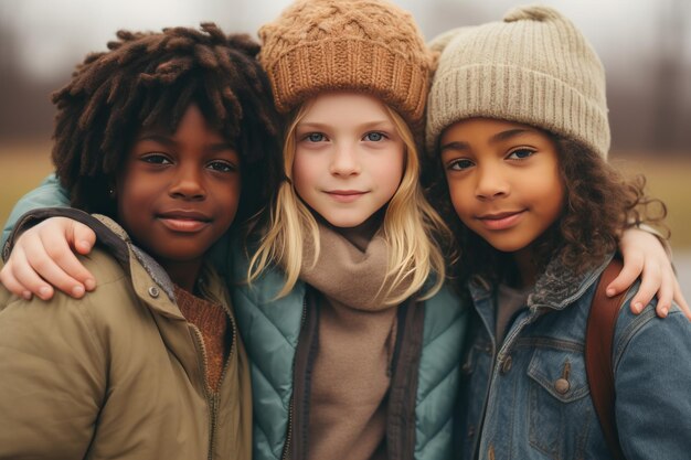 Crianças multi-raciais entusiasmadas desfrutando de uma brincadeira de patinação em uma vibrante pista de patinação ao ar livre