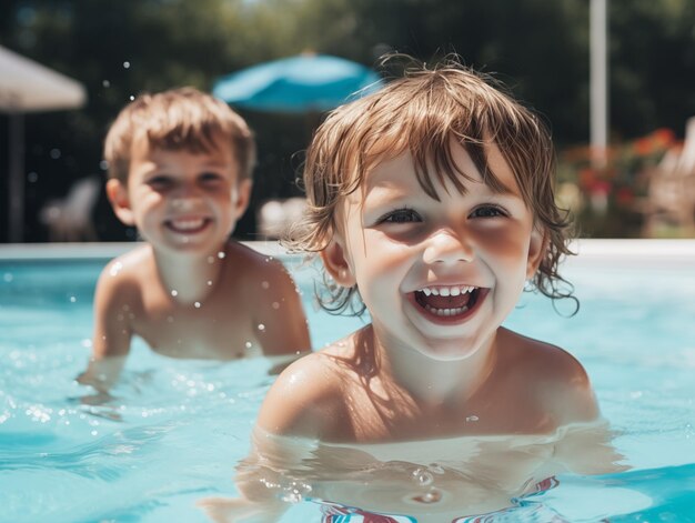 Crianças na piscina.