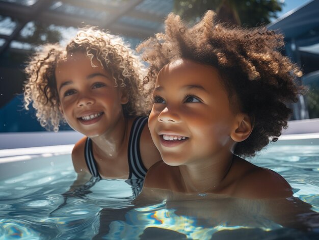 Foto crianças negras na piscina em estilo hiperrealismo luz diurna ar 43 estilo cru estilizar 250 v 52 id de trabalho e7e5991161be4481af4ce457e61a12d5