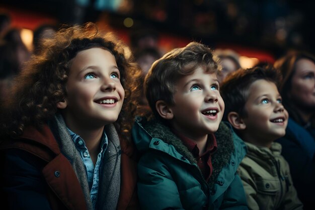 Foto crianças no cinema azul e amarelo