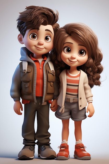 Foto crianças no dia dos namorados personagens de desenhos animados menino e menina em fundo branco