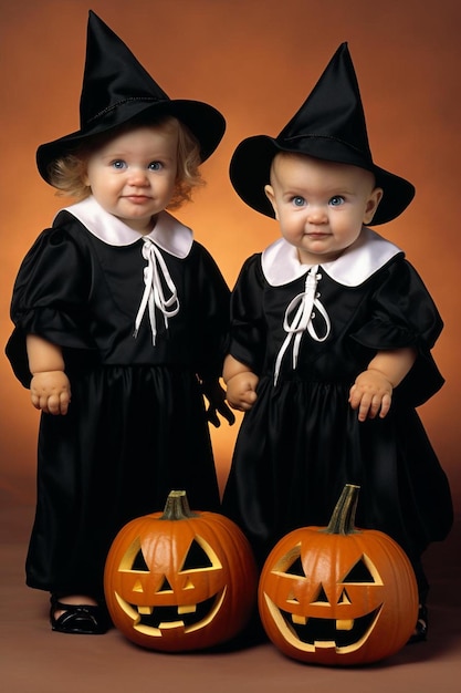 Crianças pequenas em trajes de Halloween