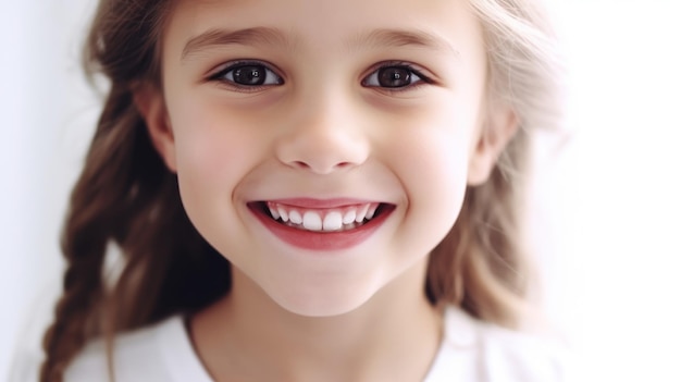 Crianças perfeitas sorrindo criança feliz com leite branco lindo sorriso dentário criança cuidados dentários