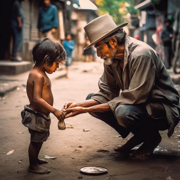 Crianças pobres com fome a pedir comida.