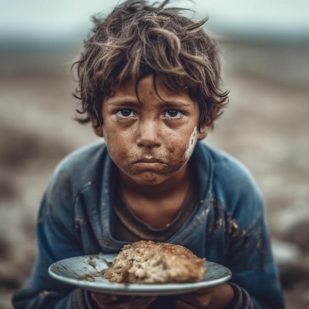 Foto crianças pobres com fome a pedir comida.