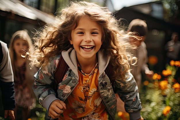 Crianças radiantes brincando com alegria contagiante em um parque ensolarado IA generativa