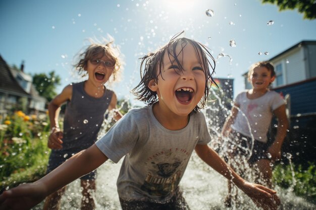 Crianças rindo e brincando em uma IA generativa de primavera | imagem Premium gerada com IA