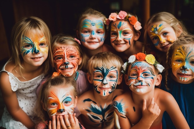 Crianças se divertindo com pintura facial e temporária