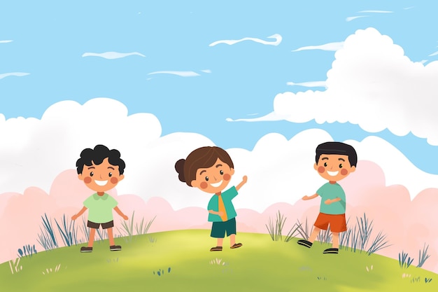 Crianças se divertindo juntas Crianças alegres e positivas regozijando-se Ilustração vetorial plana