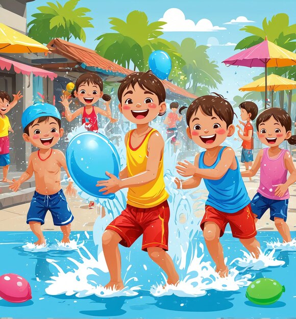 Foto crianças songkran brincando na piscina