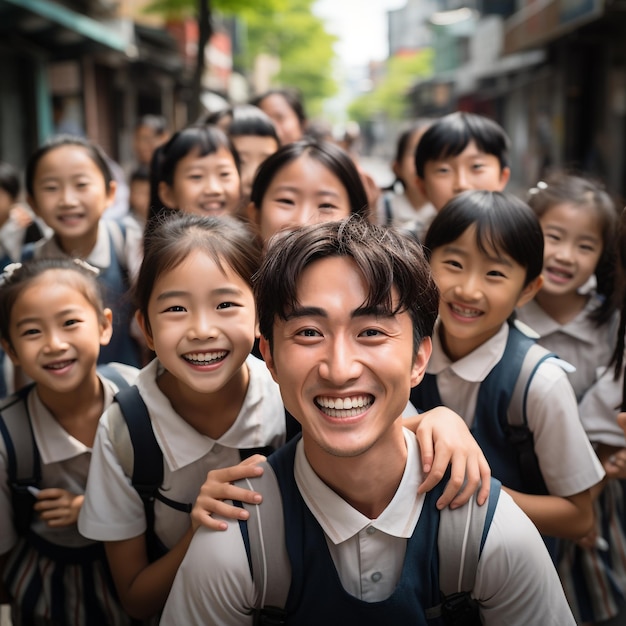 Crianças sorridentes em Pequim posam alegremente