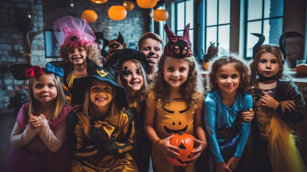 crianças vestidas para uma festa de Halloween