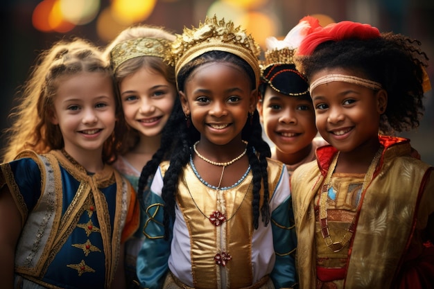 crianças vestindo trajes tradicionais representando diferentes culturas diversidade no carnaval