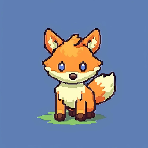 Arte de animais fofos de raposa azul brilhante de pixel para jogos