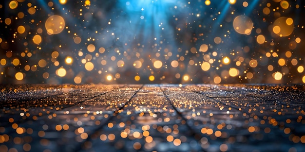 Criando uma atmosfera mágica e luxuosa no palco com luzes Golden Bokeh Conceito de iluminação de palco Golden Bokeh Atmosfera mágica cenário luxuoso efeitos teatrais