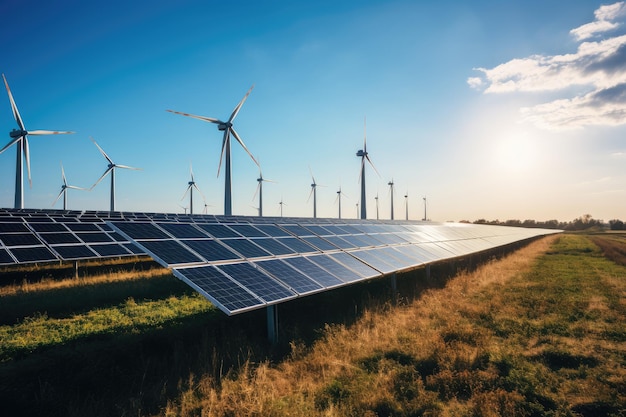 Criar energia sustentável usando painéis solares e parques eólicos é amigável às empresas O conceito de desenvolvimento limpo e sustentável IA geradora