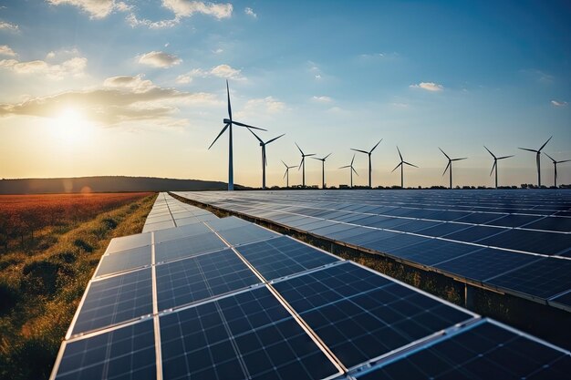 Criar energia sustentável usando painéis solares e parques eólicos é amigável às empresas O conceito de desenvolvimento limpo e sustentável IA geradora