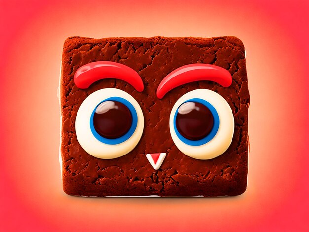 criar um logotipo de brownie quadrado engraçado com olhos grandes e um morango em sua cabeça download de foto