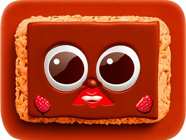 criar um logotipo de brownie quadrado engraçado com olhos grandes e um morango em sua cabeça download de foto