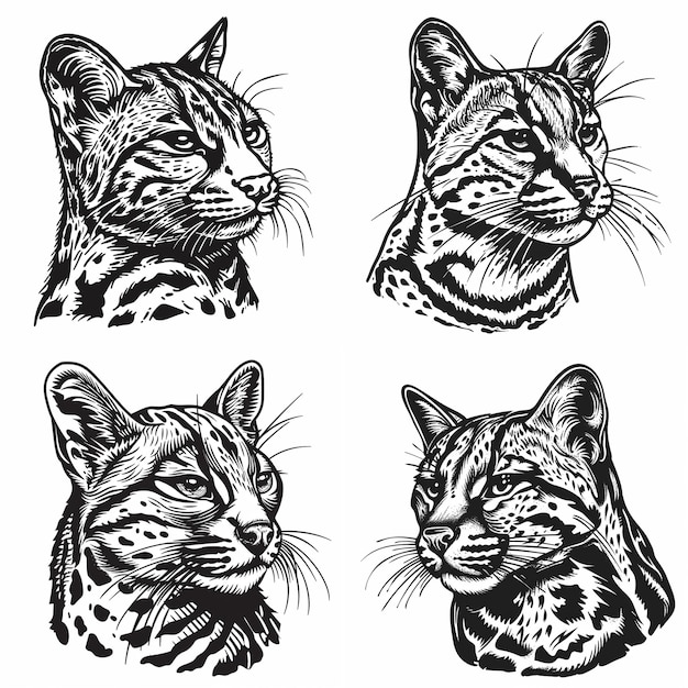 criar uma ilustração de linha grossa de um Ocelot