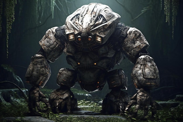Criatura alienígena de fantasia na floresta escura