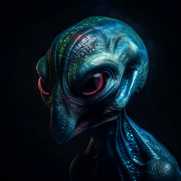 Criatura alienígena de fantasía aislada sobre fondo negro ilustración 3d