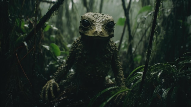 Criatura assustadora da selva chuvosa