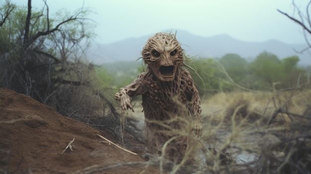 Criatura assustadora do deserto chuvoso