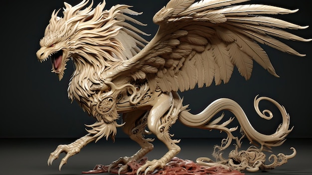 Criatura lendária em parte águia e em parte leão com características detalhadas guardião mítico besta majestosa simbolizando força e valor gerada por IA