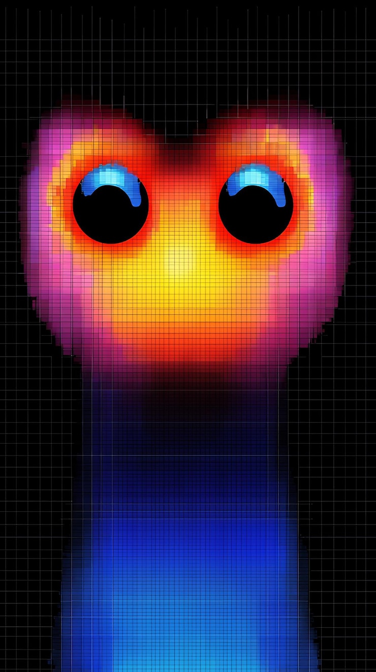 Foto criatura pixelada abstracta con ojos brillantes
