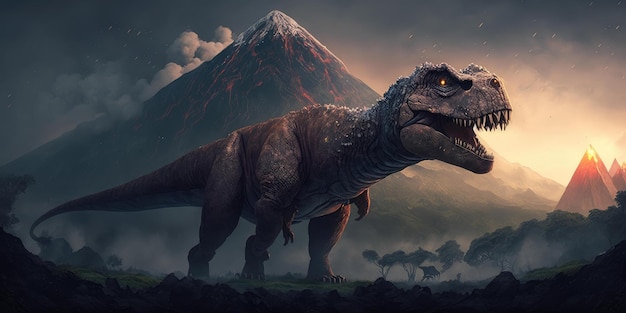 Criatura pré-histórica ou dinossauro na natureza selvagem desenho de estilo  realista