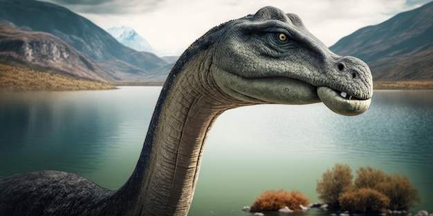 Criatura pré-histórica ou dinossauro na natureza selvagem Desenho de estilo realista