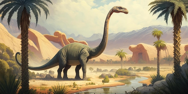 Criatura pré-histórica ou dinossauro na natureza selvagem Desenho de estilo realista
