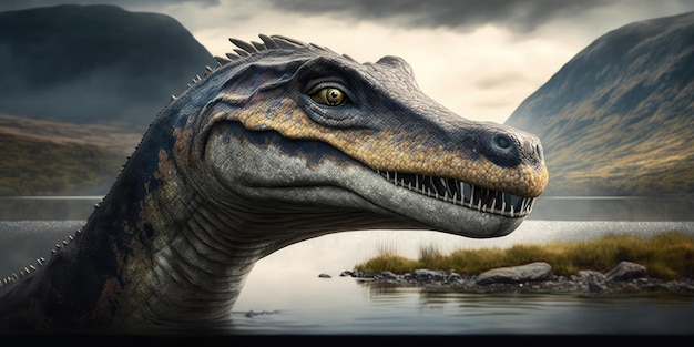 Criatura pré-histórica ou dinossauro na natureza selvagem Desenho de estilo realista