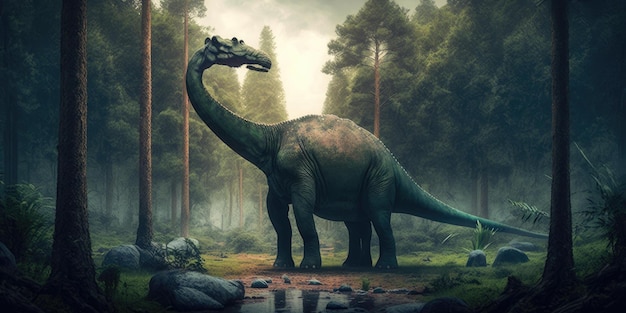 Criatura pré-histórica ou dinossauro na natureza selvagem Desenho de estilo realista