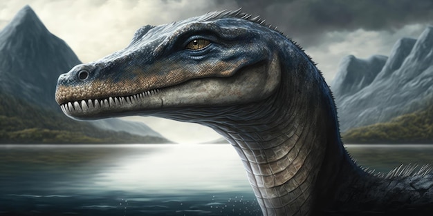 Criatura pré-histórica ou dinossauro na natureza selvagem Desenho de estilo realista